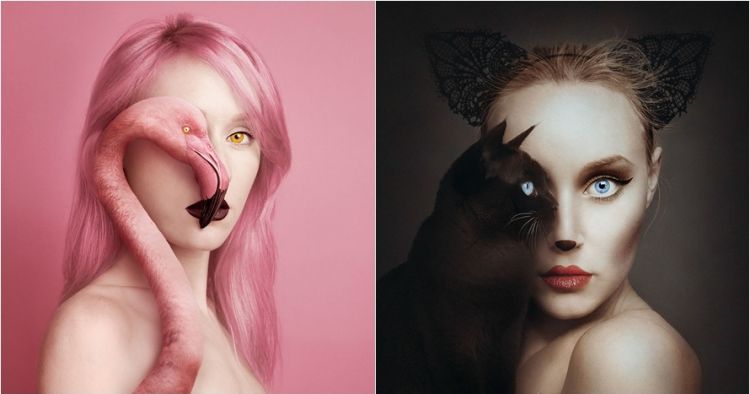 11 Potret gabungan wajah wanita dengan mata hewan ini 